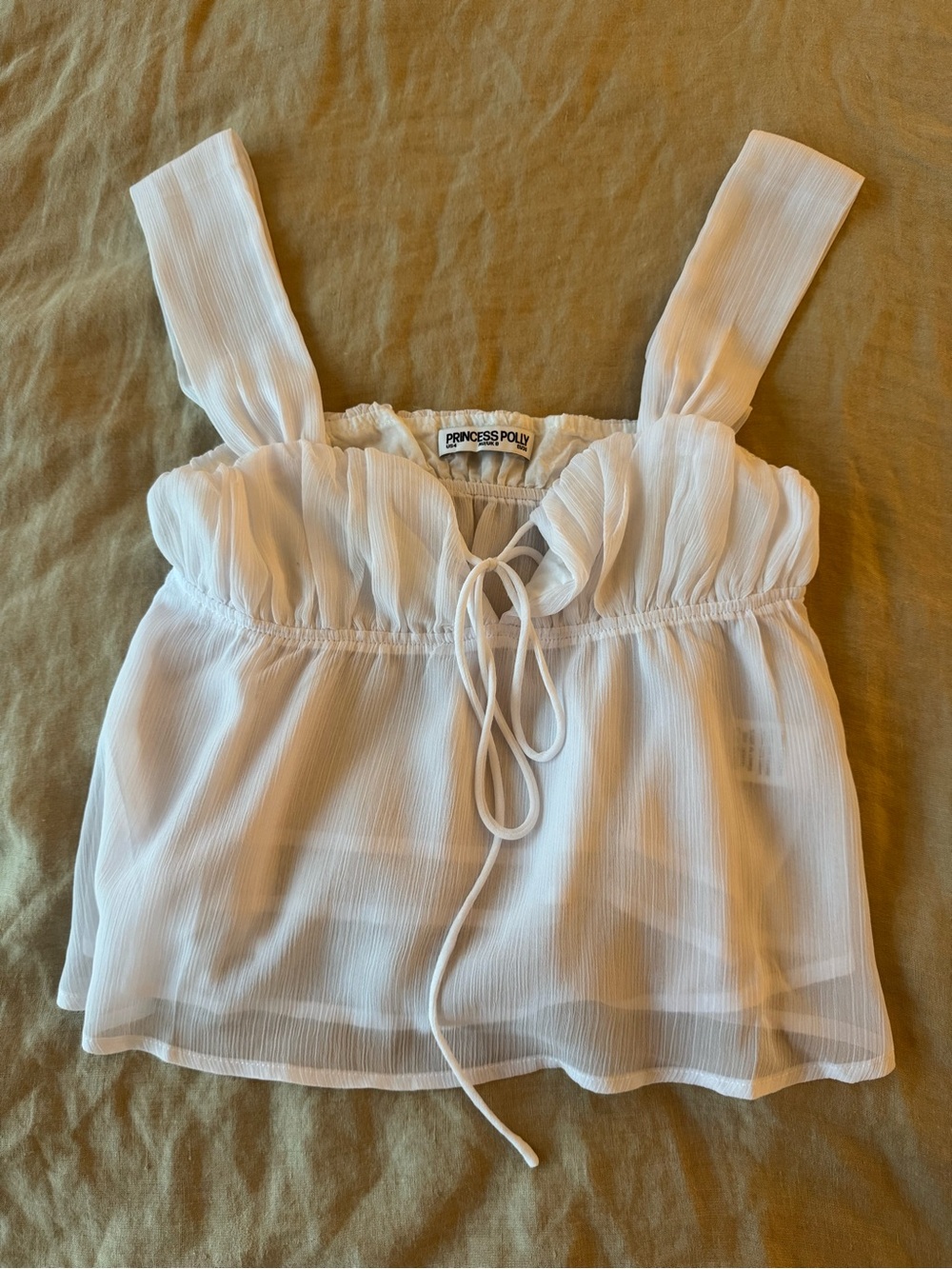 Princess Polly White Sheer Tie-Front Babydoll Cami Top